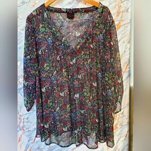 Women's Torrid Tunic Blouse Black Multi Size 3